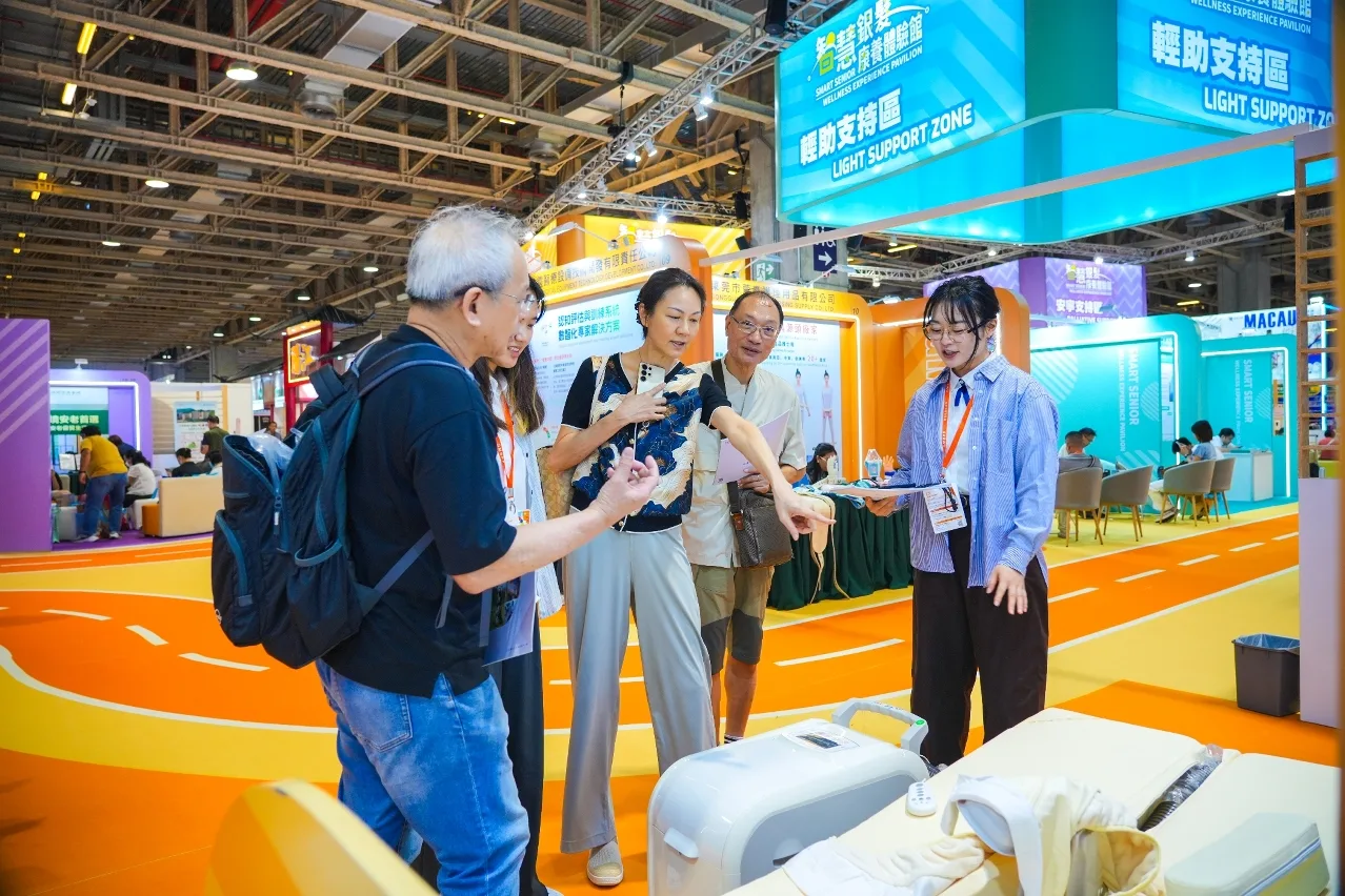 Visitors try out age-friendly equipment at the Smart Senior Wellness Experience Pavilion